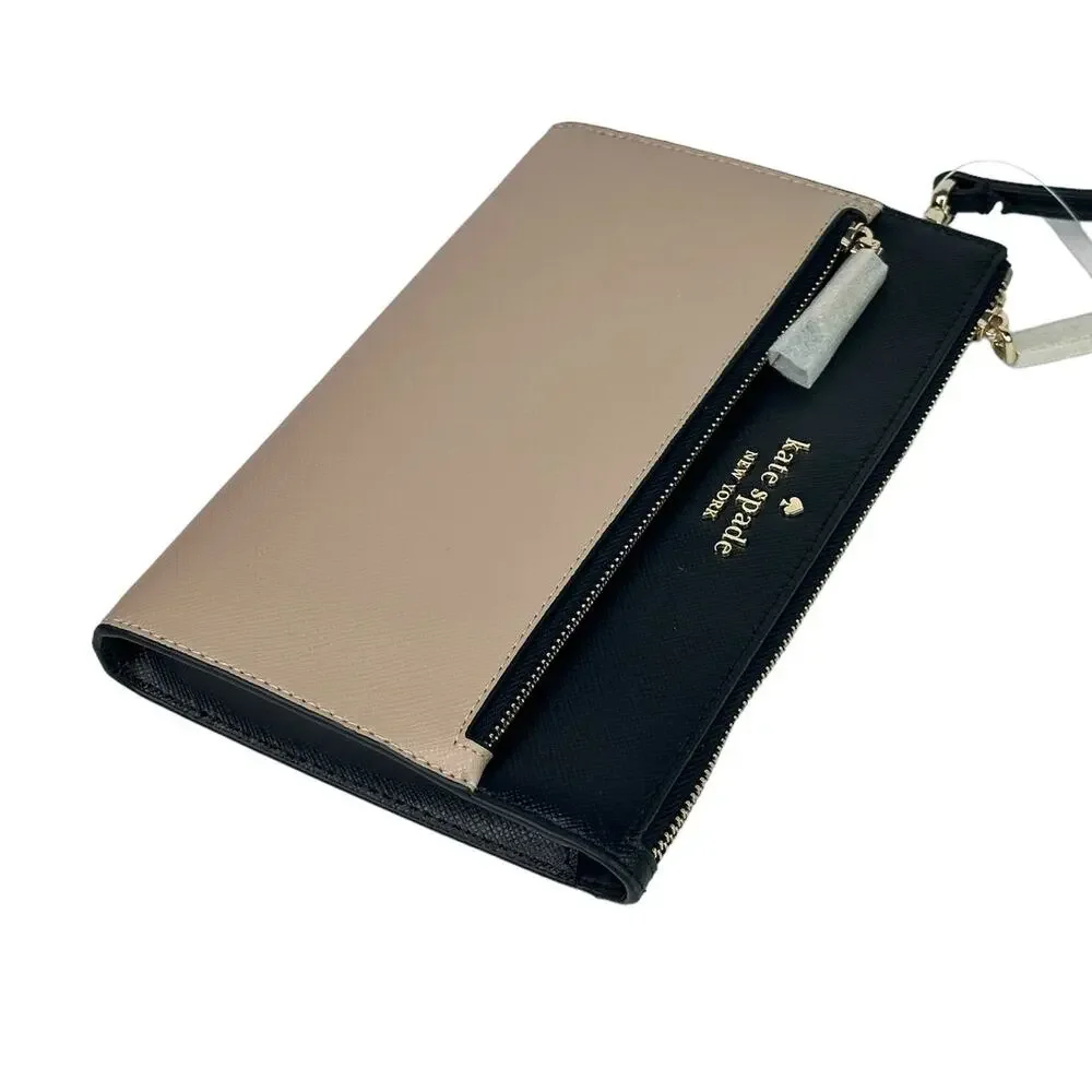 Kate Spade color block Staci Medium Wristlet warm beige and Black